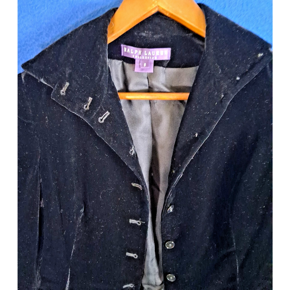 Vtg Ralph Lauren Purple Label Collection Black Velvet Blazer Jacket Womens Sz 8 - Picture 2 of 16